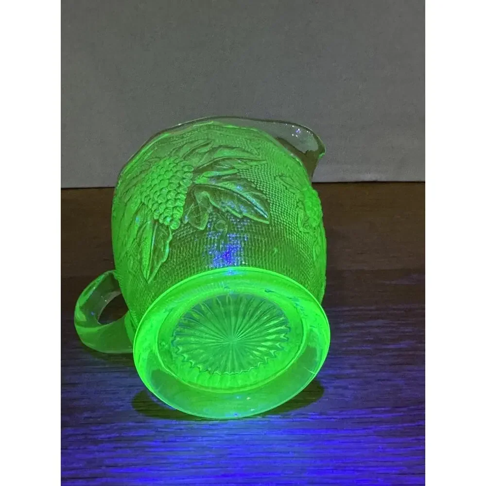 Westmoreland Glass Creamer Pitcher Stippled Grape Uranium Glass